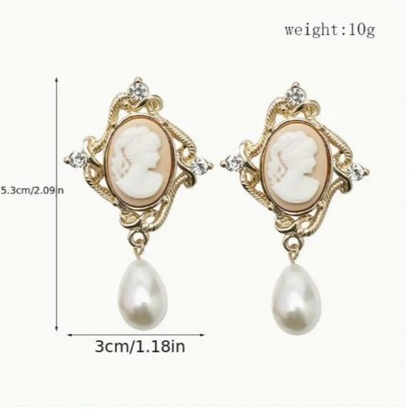 NEW Eliza Victorian Pink Cameo Pearl Drop Earrings - Picture 4 of 4